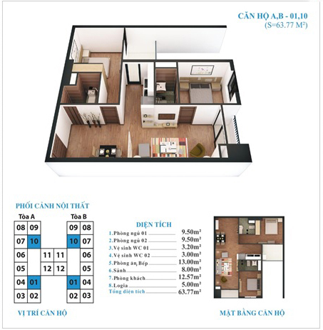 mặt bằng căn hộ A, B tứ hiệp plaza